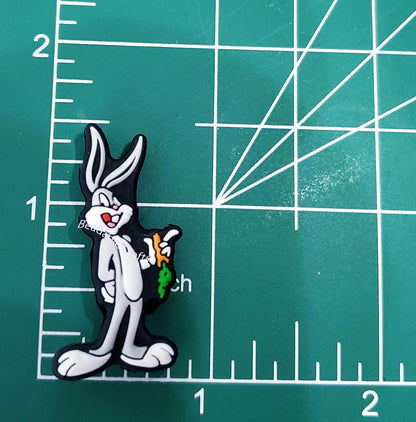 Retro Cartoons Gray Rascally Rabbit Focal Bead for beadable pens, keychains and crafts.