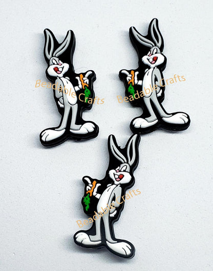 Retro Cartoons Gray Rascally Rabbit Focal Bead for beadable pens, keychains and crafts.