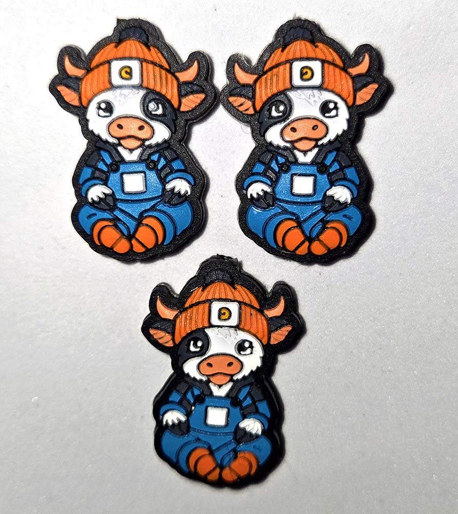 Blue Overall Cow calf Orange Beanie  Focal bead for beadable pens, keychains and crafts FARM country