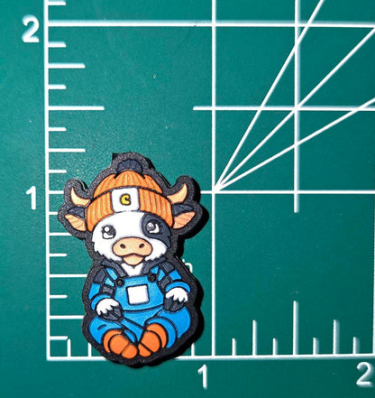 Blue Overall Cow calf Orange Beanie  Focal bead for beadable pens, keychains and crafts FARM country