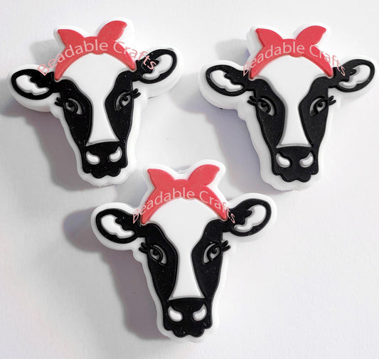 Pretty Red Bandana Cow Focal bead for beadable pens, keychains and crafts