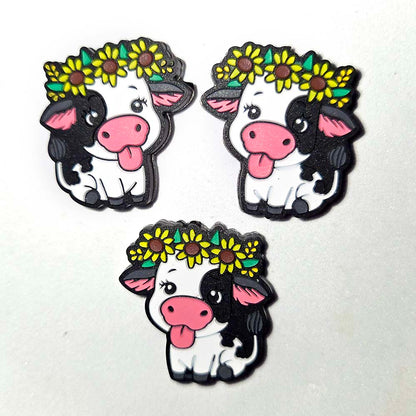 Sunflower crown Cow calf sticking tongue out  Focal bead for beadable pens, keychains and crafts FARM country