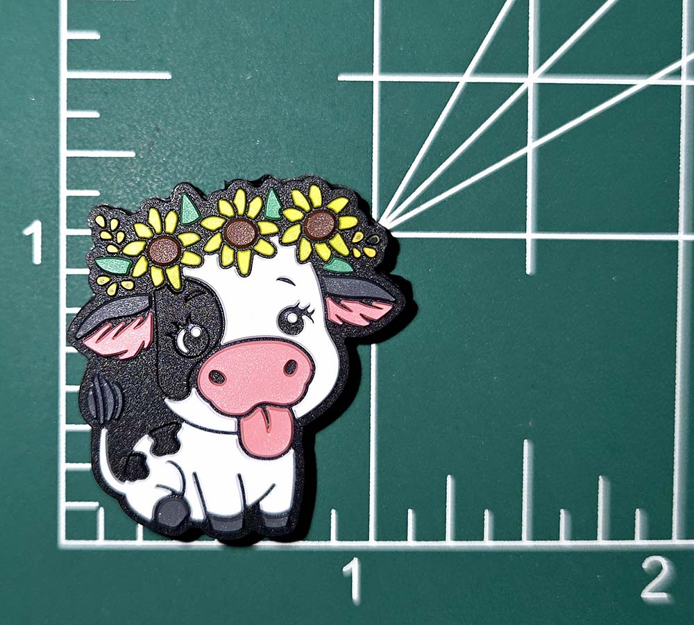 Sunflower crown Cow calf sticking tongue out  Focal bead for beadable pens, keychains and crafts FARM country