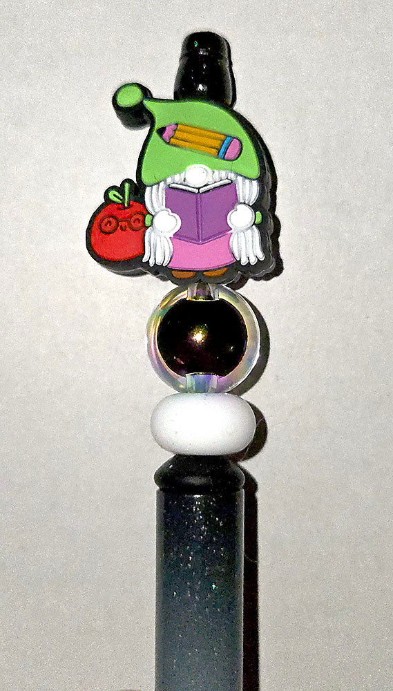 Teacher Gnome with apple, book and pencil. School Focal bead for beadable pens, keychains and crafts (Copy)