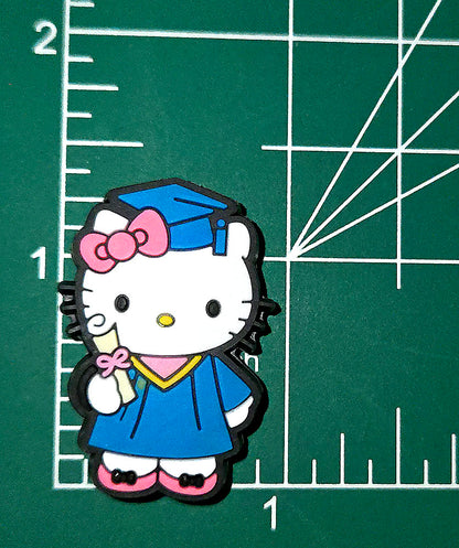 White Kitty Graduate with diploma for Graduation. Focal bead for beadable pens, keychains and crafts