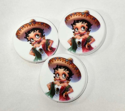 Betty Mexican flag Dress sombrero Focal bead for beadable pens, keychains Retro Boop cartoon