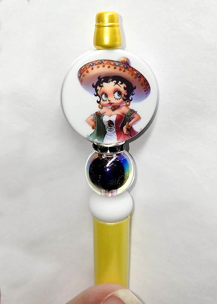 Betty Mexican flag Dress sombrero Focal bead for beadable pens, keychains Retro Boop cartoon