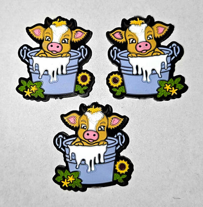 Baby Cow calf in a bucket of milk sunflowers Focal bead for beadable pens, keychains and crafts FARM