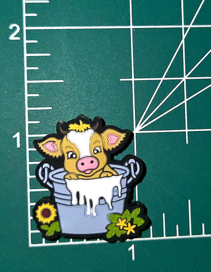 Baby Cow calf in a bucket of milk sunflowers Focal bead for beadable pens, keychains and crafts FARM