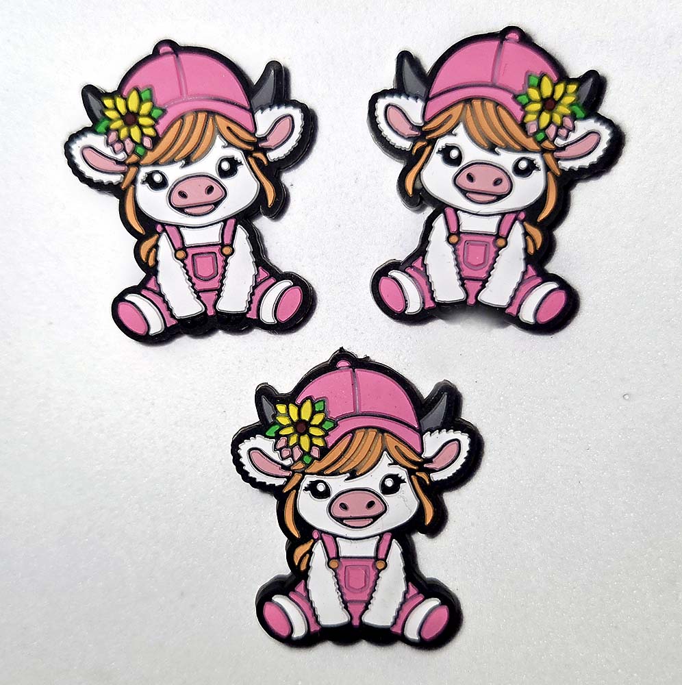 White Cow calf goat Pink overalls Pink hat sunflower Focal bead for beadable pens, keychains and crafts FARM country