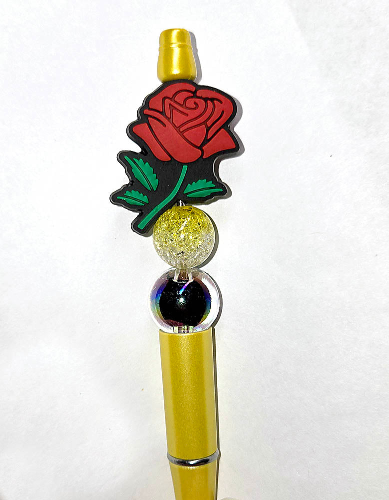 Red Rose green leaves Focal bead for beadable pens, keychains cute sarcastic