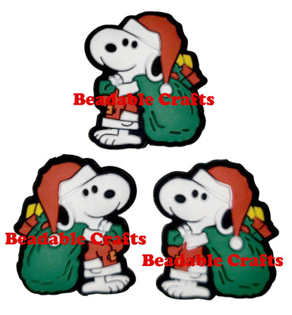 Snoopy Dressed as Santa with bag Focal Christmas Bead for Beadable pens, keychains and crafts.