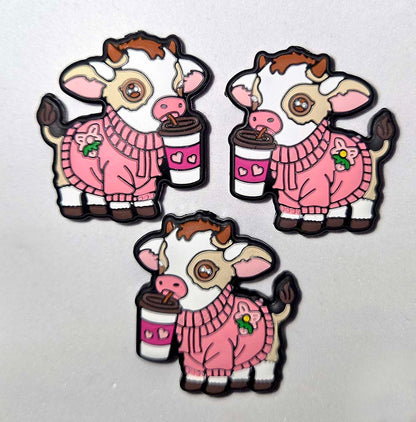 Cow calf goat pink sweater Coffee latte Focal bead for beadable pens, keychains and crafts FARM country