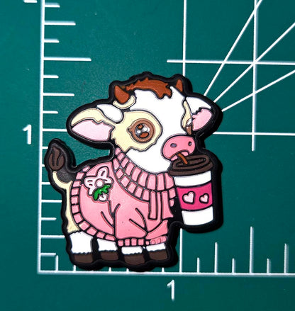 Cow calf goat pink sweater Coffee latte Focal bead for beadable pens, keychains and crafts FARM country