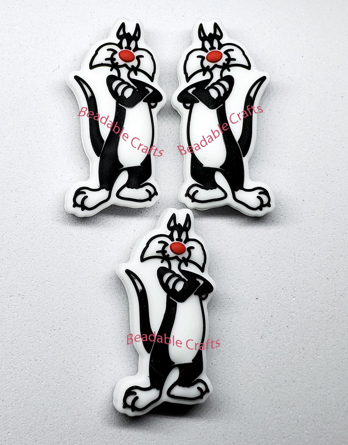 Retro Cartoons Black and White Cat Focal Bead for beadable pens, keychains and crafts.