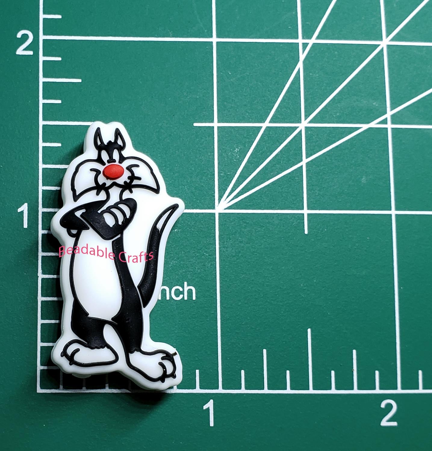 Retro Cartoons Black and White Cat Focal Bead for beadable pens, keychains and crafts.