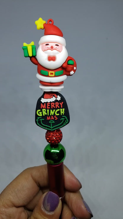 Santa Claus Christmas Rubber Pen topper Pendant for beadable pens and crafts